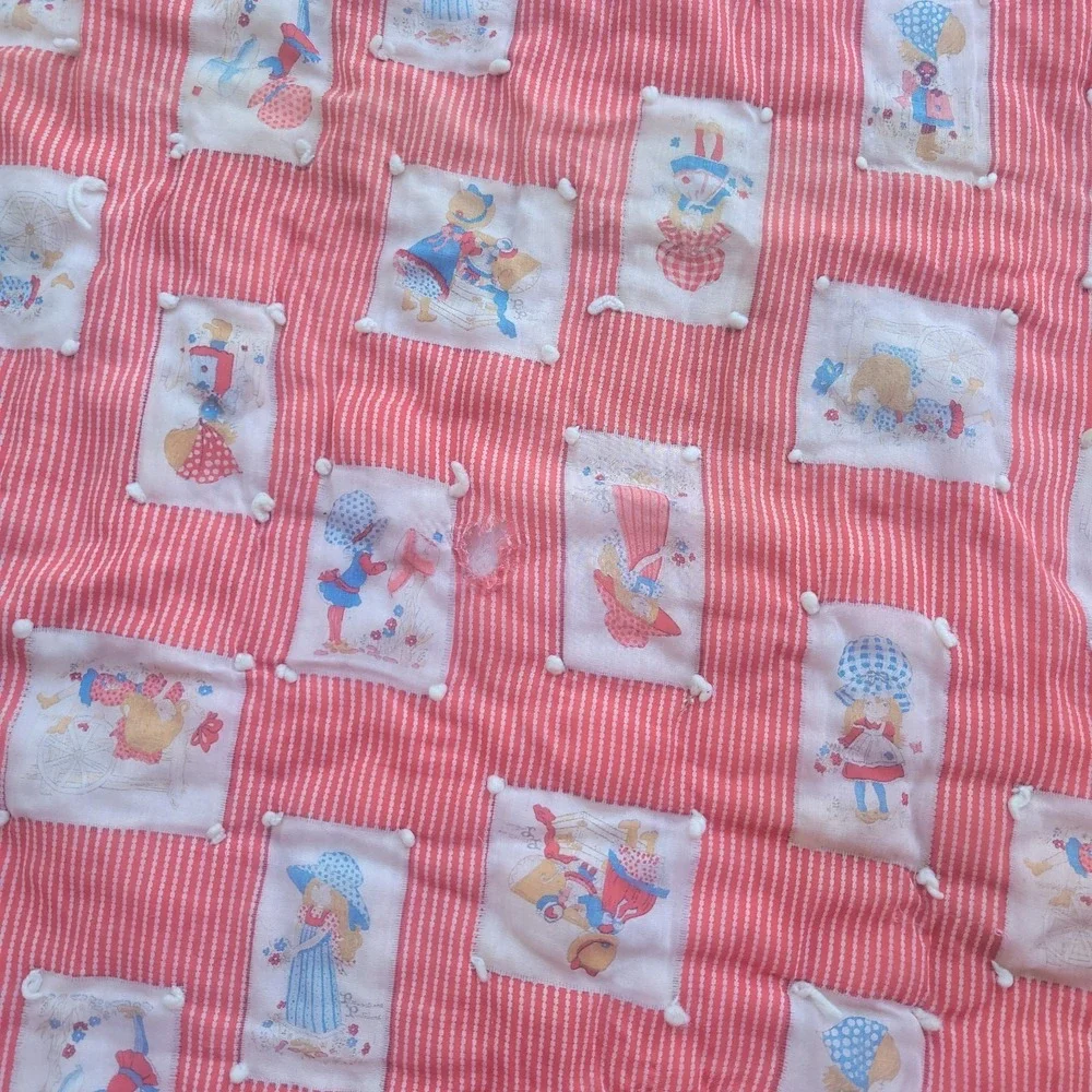Antique Handmade Quilted Baby Blanket 41x48 Sunbonnet Sue